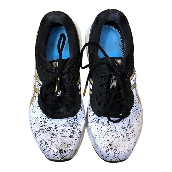 ASICS Gel-Pulse 11 Breathable Black White Stylish Gold Accents 7.5M Preowned - Picture 1 of 11